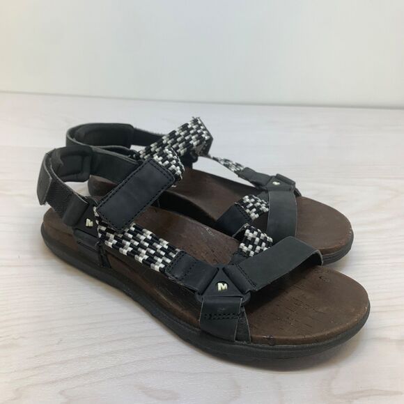 Merrell Women's 6 Around Town Sunvue Woven Slingback Sandal Black White Outdoor - Picture 1 of 9